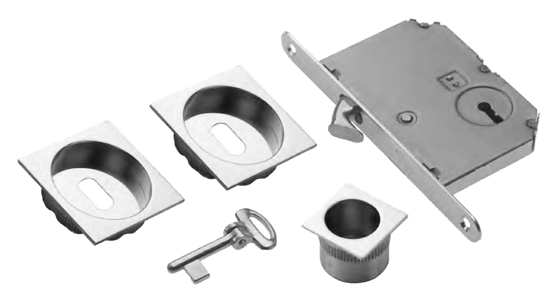 Комплект ручек для раздвижных дверей ART.54B/Q CRO с пальчиковой ручкой, замком и ключом, цвет - хром фото купить Рязань