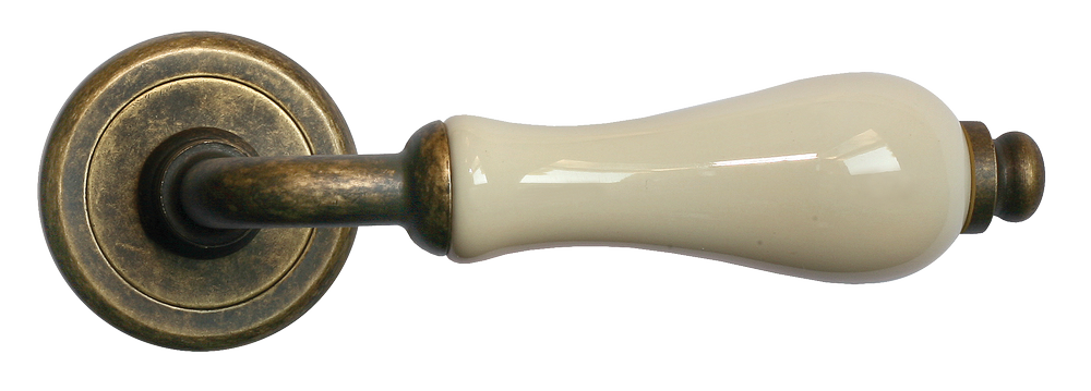 Ручка дверная CERAMICA R4 OBR/CHAMP раздельная на круглой розетке, цвет - бронза/шампань, латунь фото купить в Рязани