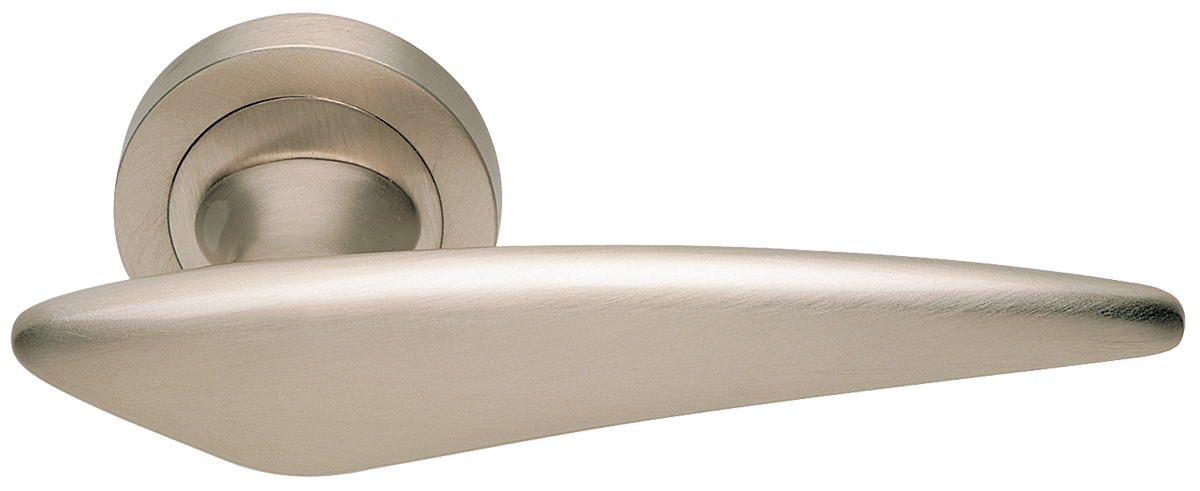 Ручка дверная BOLID R2 NIS раздельная на круглой розетке, цвет матовый никель, латунь фото купить Рязань