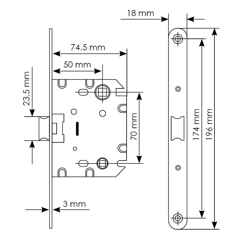 Защелка межкомнатная 1870P SN -IND SP-1 с ответной планкой, бесшумная сантехническая, цвет никель фото купить в Рязани