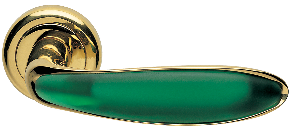 Ручка дверная MURANO R4 OTL/VERDE раздельная на круглом основании, цвет золото/нефрит, латунь фото купить Рязань