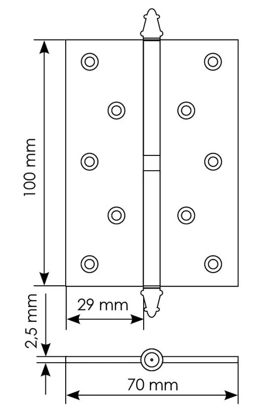 Петля карточная разъемная MS 100X70X2.5 L COF стальная левая, врезная, цвет кофе фото купить в Рязани