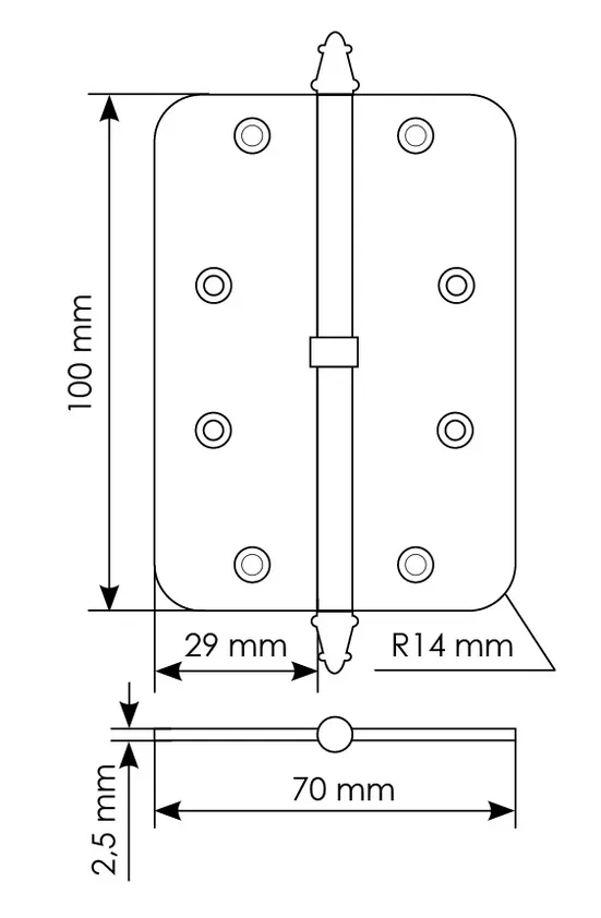 Петля разъемная MS-C 100X70X2.5 SG L левая с коронкой скругленная, врезная, цвет мат.золото, сталь фото купить в Рязани