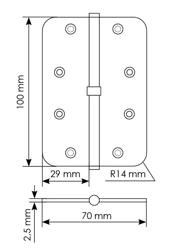 MSD-C 100X70X2.5 AB L, петля стальная скругленная левая без коронки, цвет - бронза фото купить в Рязани