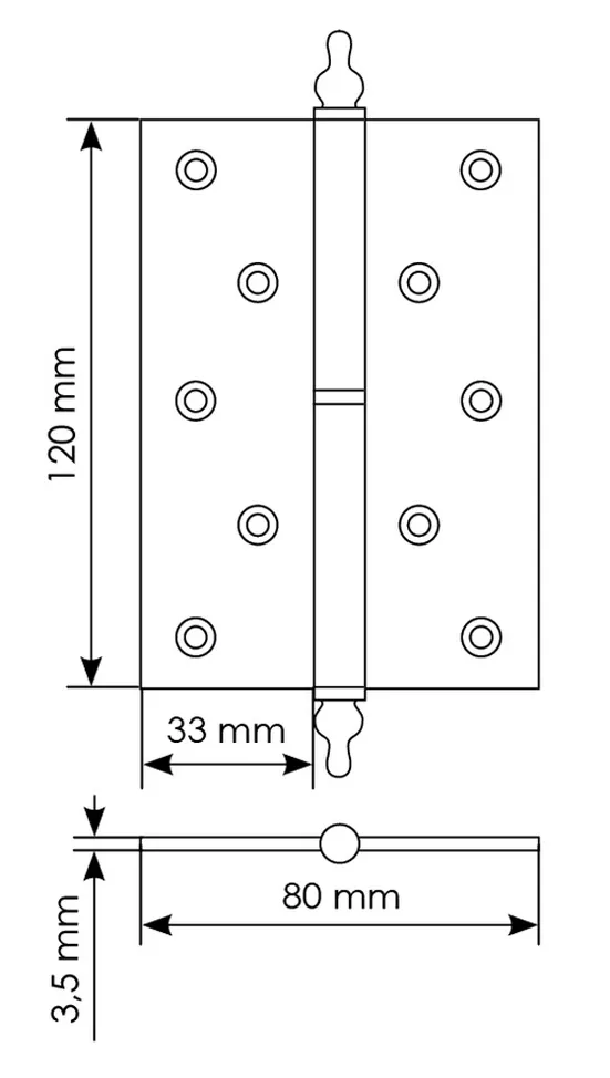 Петля карточная разъемная латунная MB 120X80X3.5 SG R C с коронкой правая,врезная, цвет матовое золото фото купить в Рязани