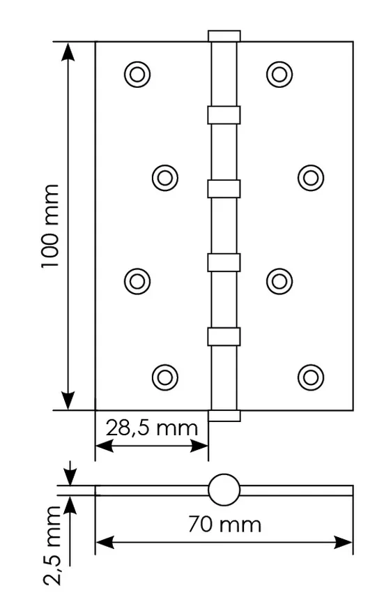 Петля универсальная карточная MS 100X70X2.5-4BB W стальная, врезная, цвет белый, сталь фото купить в Рязани