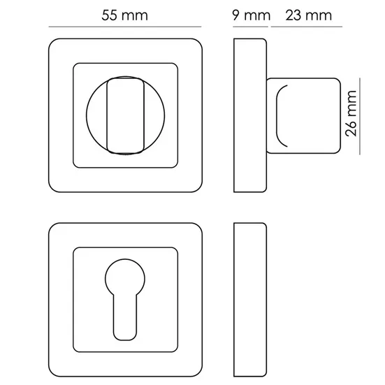 Завертка сантехническая MH-WC-S55 GR/PC квадратная цвет графит/хром фото купить в Рязани